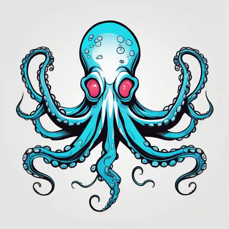 octopus with neon Blue suckers tattoo fishing tattoos – Cartoon, Vibrant color